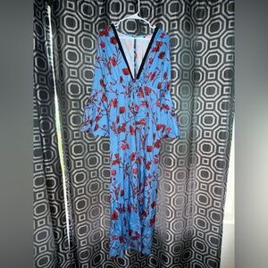 Chic Long Sleeve Floral Dress in Blue and Red